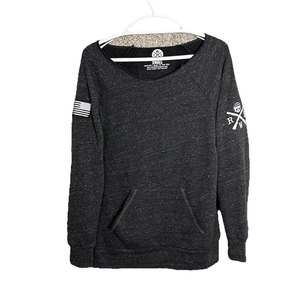 RWB Red White Blue Apparel Sweatshirt Off-the-shoulder  USA Made Small Gray Flag